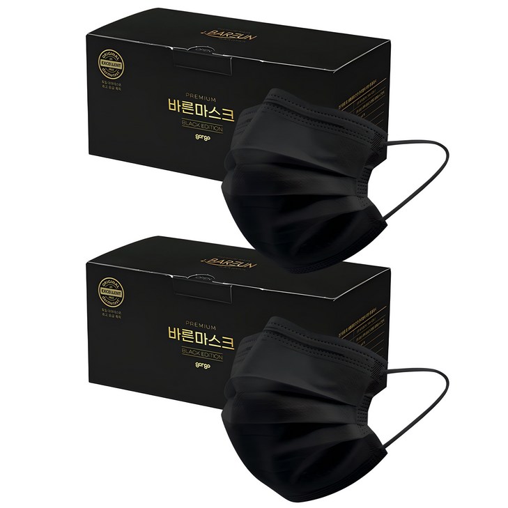 고르고 바른 마스크 대형 성인용, 50매입, 2개, 블랙