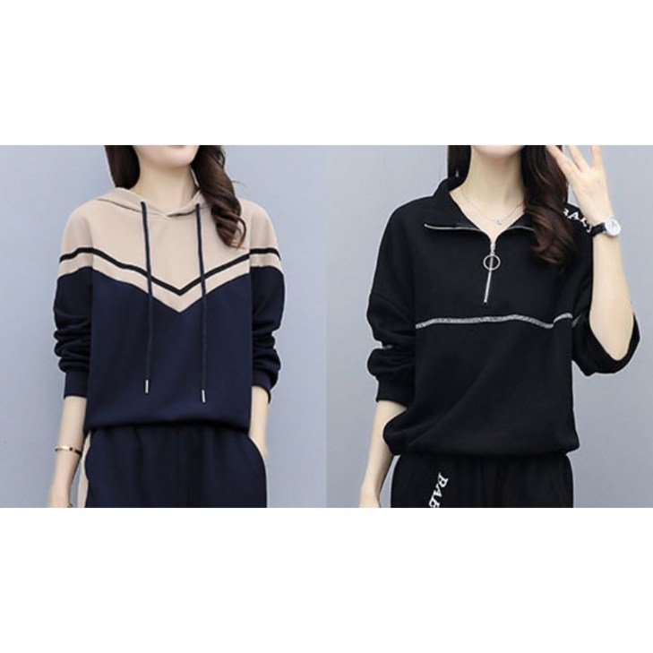 빅 사이즈 여성 슬림핏 세트 여 봄 가을 루즈핏 집업 투피스