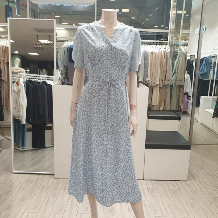 온앤온  V넥 플라워 프린트 롱 원피스 NJW3MO609