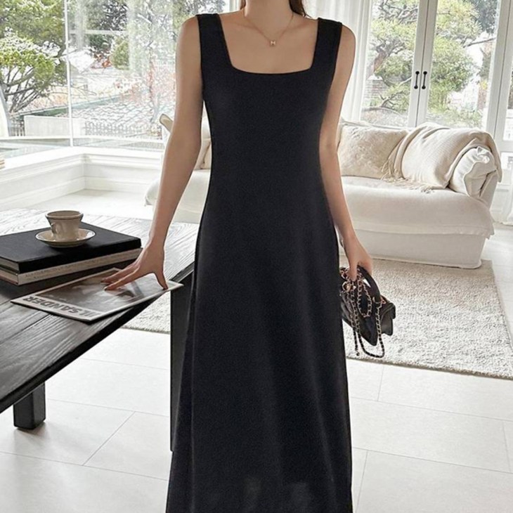 세이스타일 여성용 소프트 스퀘어넥 나시 A라인 롱 원피스 빅사이즈 포함