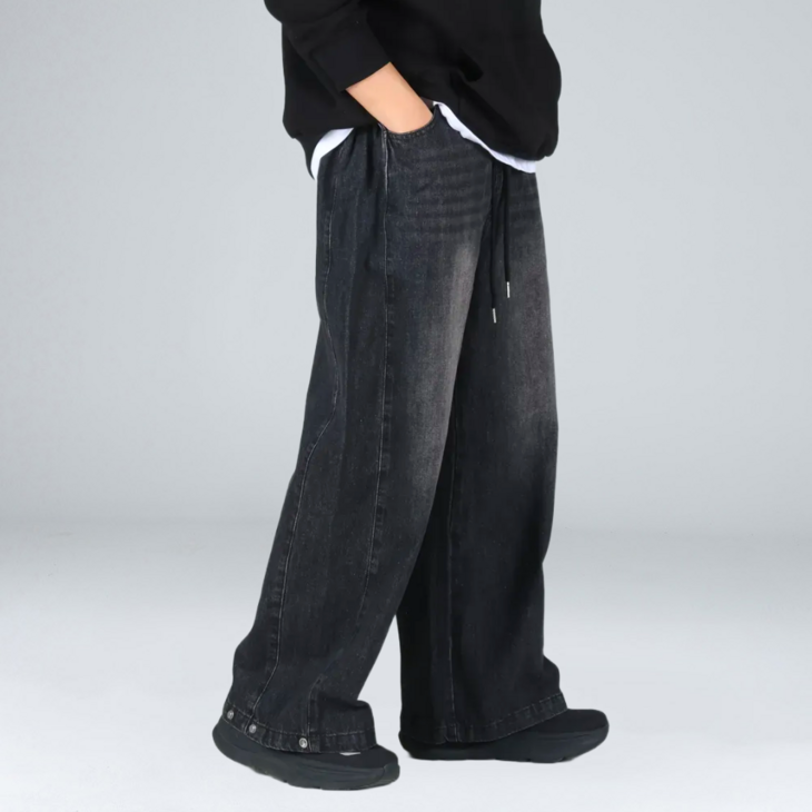 이브클로젯 남성용 롱기본숏 기장 사이드턱 벌룬 데님 밴딩 와이드 청바지 66831