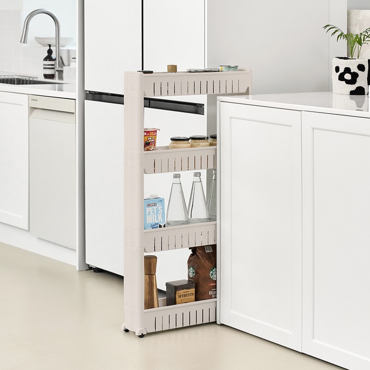 까사마루 이동식 슬림 틈새 선반 4단, 그레이