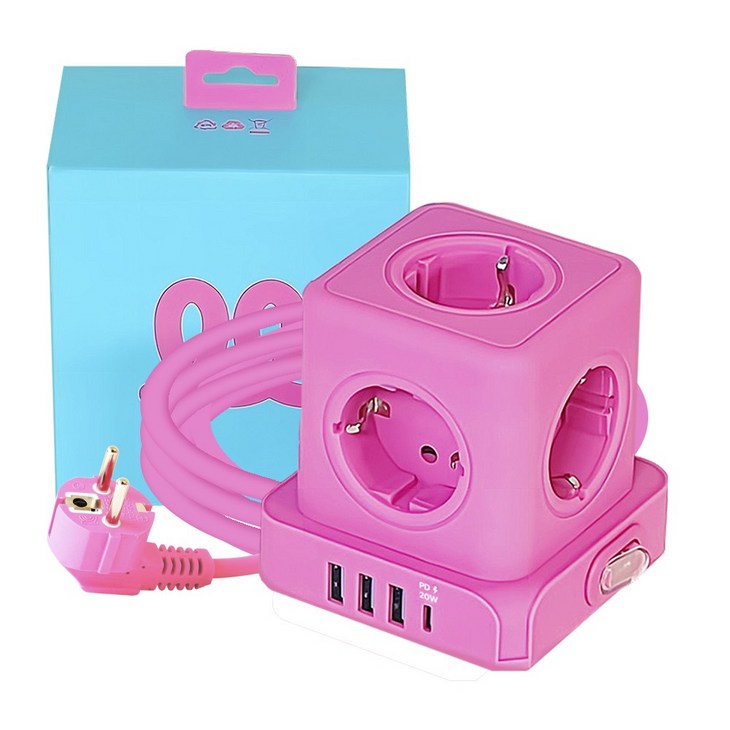 데코아르 멜로우 비비드 5구 멀티탭 4000W USBA x 3 , USBC, 1개, 멀티탭 핑크, 1.8m