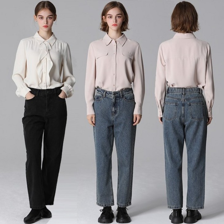 2SET 홈쇼핑방송르오트LeOT 루즈 스트레이트 기모 데님팬츠 2종세트사이즈 5588까지