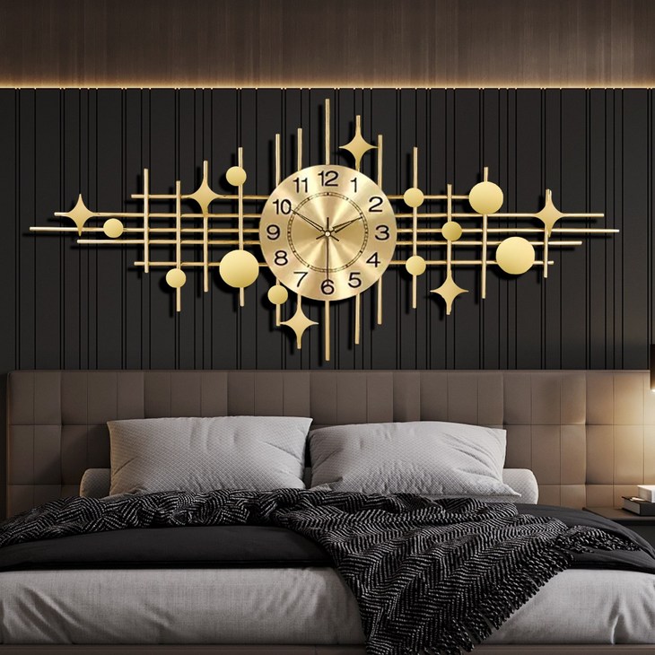 골드 지오메트리 아트 벽시계, 레트로 퓨처리즘, 무소음 대형벽시계 모던 미니멀 럭셔리 디자인소품 집들이선물, Golden