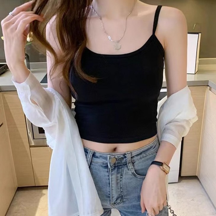 어나더뷰 1880 112기장 심플 베이직 나시 기본템 스판 크롭 끈나시 슬리브리스 데일리 레이어드 이너