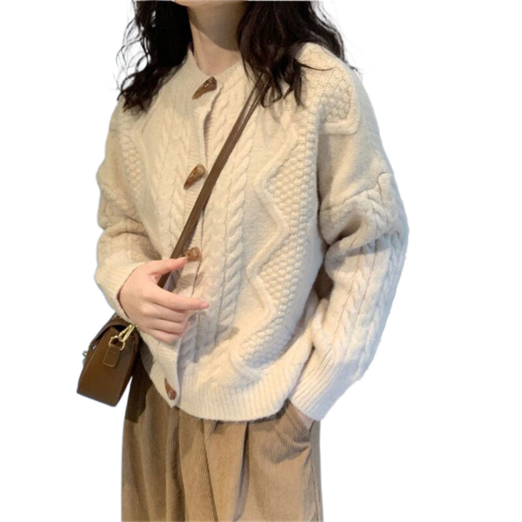 Baocn 여자 꽈배기 니트 카디건 가을 겨울 오버핏 떡볶이 스웨터 코트 23705