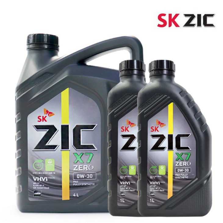 지크제로 ZIC X7 ZERO 0W30 - 6L 4L+1L+1L 가솔린, 합성 엔진오일 PAO, API SP