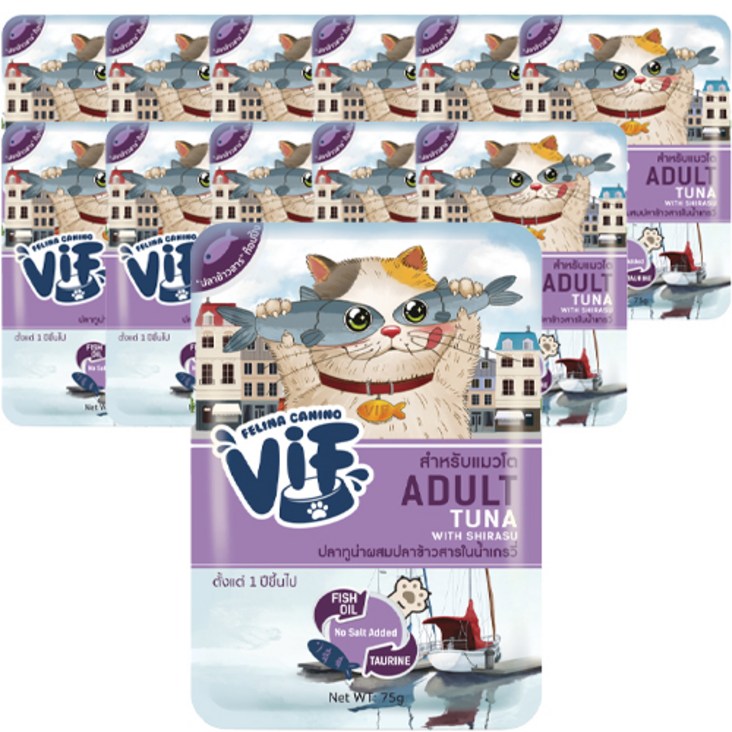 VIF 고양이 어덜트 파우치 간식, 혼합맛참치치어그레이비, 75g, 12개 VIF 고양이 어덜트 파우치 간식, 혼합맛참치치어그레이비, 75g, 12개