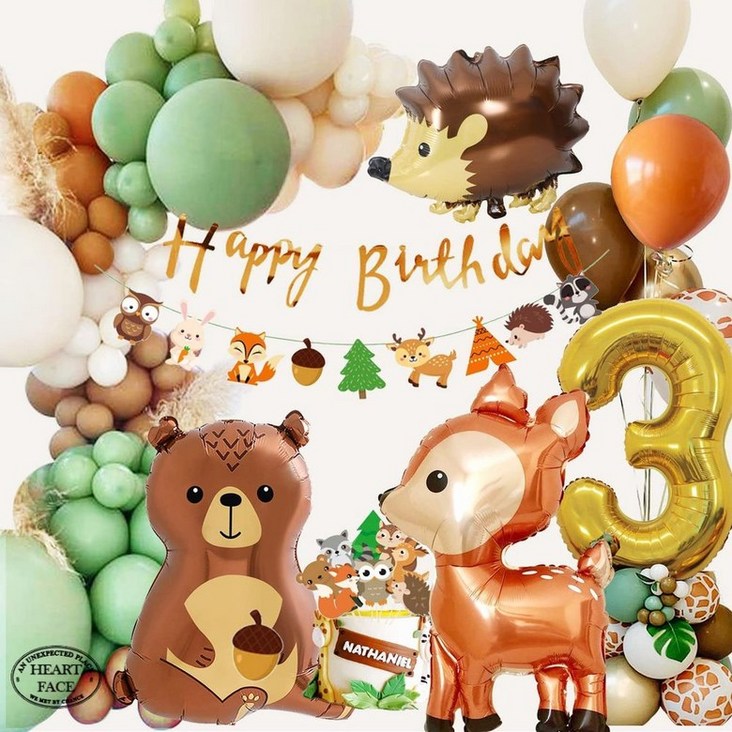 독일 3세용 어린이 생일 장식 숲 동물 정글 야생 생일 장식 주황색
