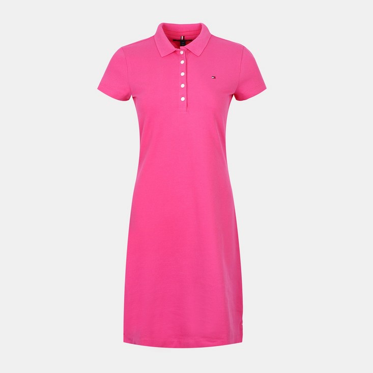 타미힐피거 여성용 플래그 로고 반소매원피스 핑크 76J2992 651