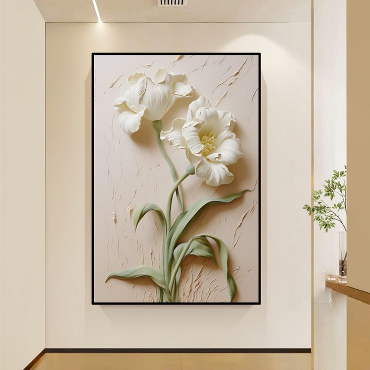 트레오바 크림 질감의 꽃 벽화 현관 장식 블랙보더 고화질, 로맨틱 플라워 언어 08