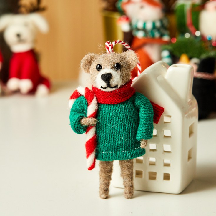 버터 크리스마스 지팡이 쥐 펠트 오너먼트, 브라운, 1개