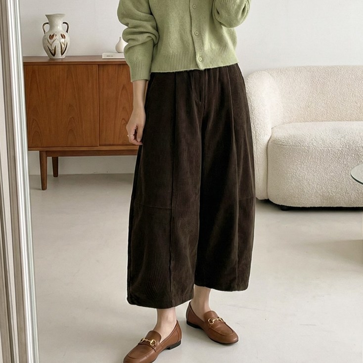 데일리앤 베티 여성 8부 코듀로이 와이드 벌룬 밴딩 큐롯 팬츠 치마바지
