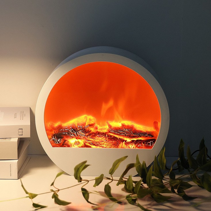 HK.sell 벽걸이스탠드 힐링 라운드 불멍 LED 벽난로, 화이트