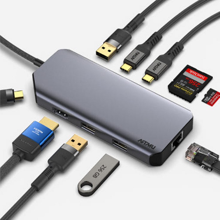 아트뮤 USB C타입 10in1 PD100W 고속충전 4K60Hz Gen2 10Gbps 닌텐도독 DEX지원 멀티허브 MH420, 1개