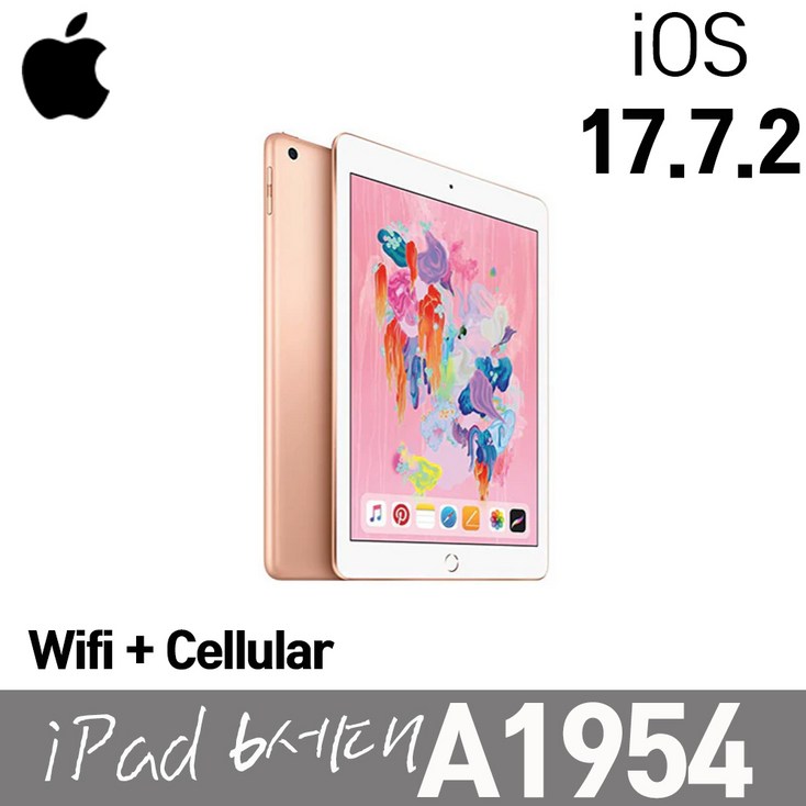 애플 아이패드 6세대 A1954 WifiLTE 셀룰러 32G IOS17.7.2 9.7인치 골드, WiFiCellular, 32GB, 골드