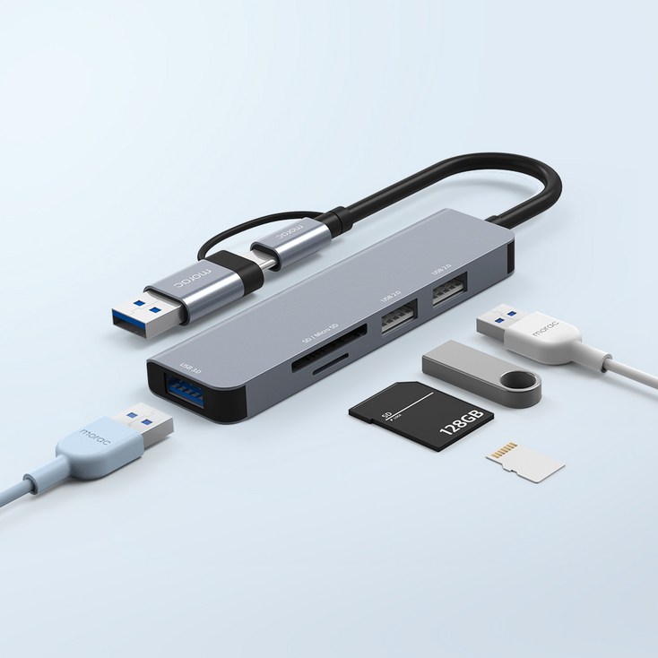 morac 프로토 5포트 USB 젠더 C타입 멀티 허브 MRHUB5, 단품, 1개