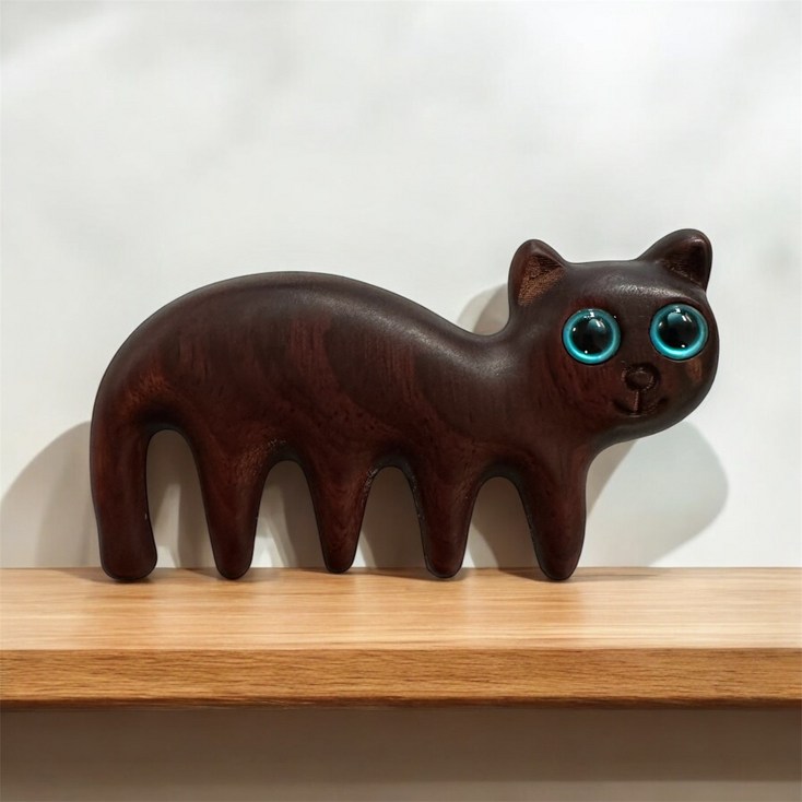 고양이 두피괄사 바디 승모근 종아리 어깨 머리 얼굴 마사지 빗 물소뿔, 1개, 땡글냥이