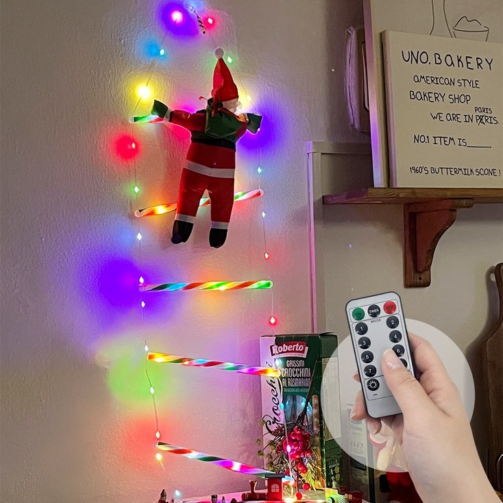 LED 조명 장식 크리스마스 소품 사다리 타는 산타클로스 업그레이드 산타 인형(본품+리모컨+사다리)