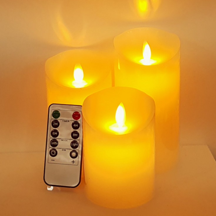 LED 촛불 흔들리는 건전지 전자초 10cm + 12.5cm + 15cm + 리모컨 1p 세트