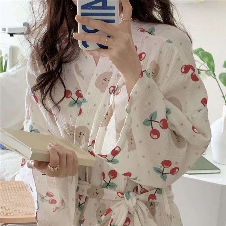 앞날창창 여리여리한 잠옷 샤워가운 XL, 체리, 1개