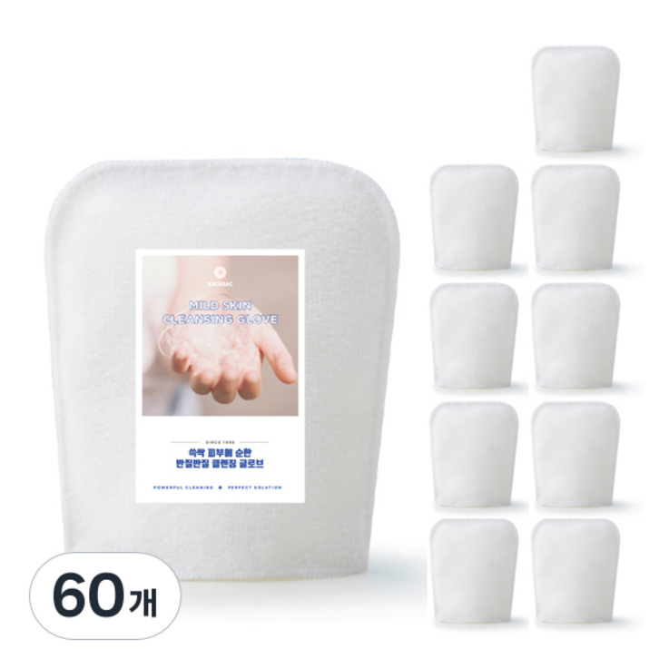 쓱싹 목욕 꼼꼼 바디글러브 샤워 장갑, 화이트, 60개, 1개입