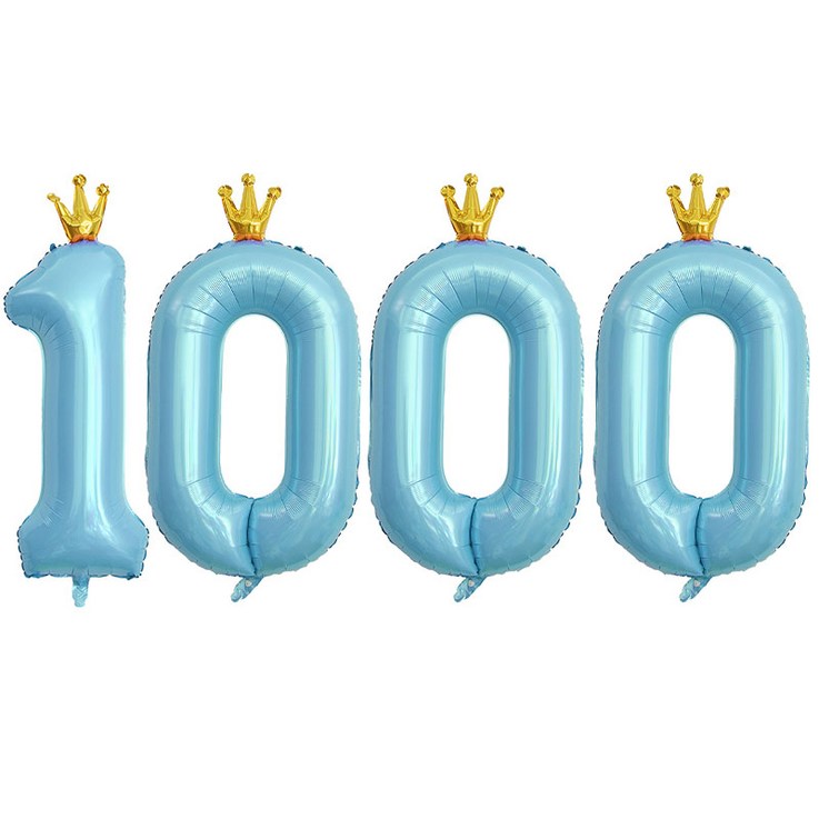 JOYPARTY 숫자 1000 은박풍선 왕관 90cm, 블루, 1세트