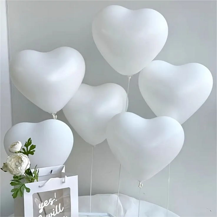 CEUQIESO  결혼 생일 기념일 파티 장식을위한 30 조각 흰색 하트 풍선 하트 모양 라텍스 풍선