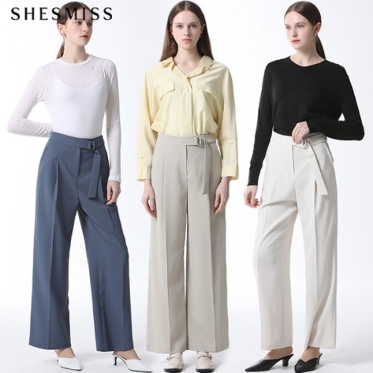 쉬즈미스 쉬즈미스SHESMISS 벨티드 원턱 와이드 팬츠