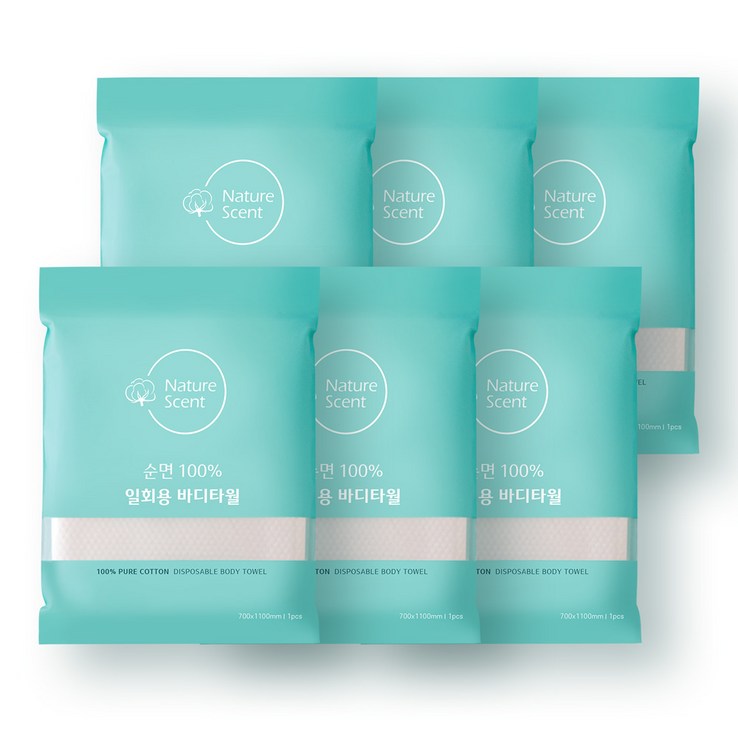 NatureScent 네이처센트 100 순면 일회용 타월바디타월, 화이트, 6개