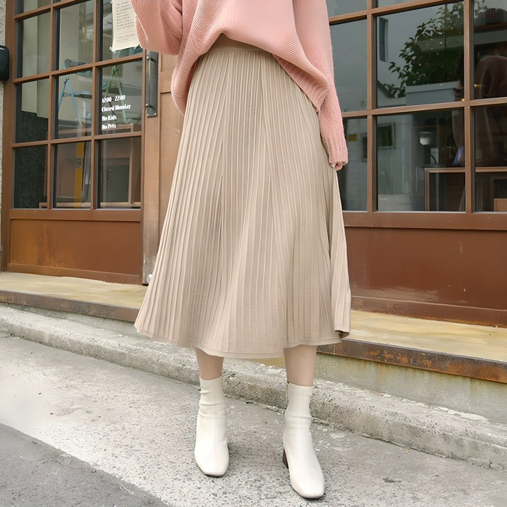 데일리앤 플리츠 주름 롱 니트 스커트 그루비