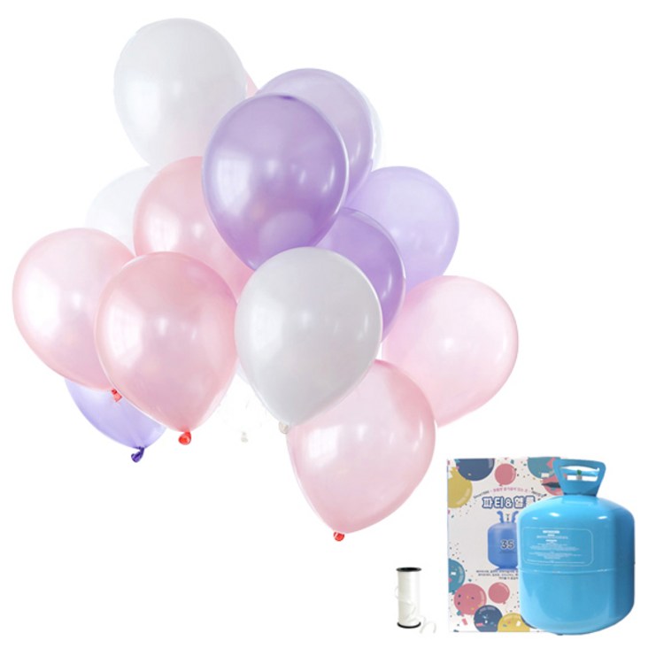 파티친구 헬륨 22.3L + 풍선 42p + 리본, 라벤다혼합, 1세트