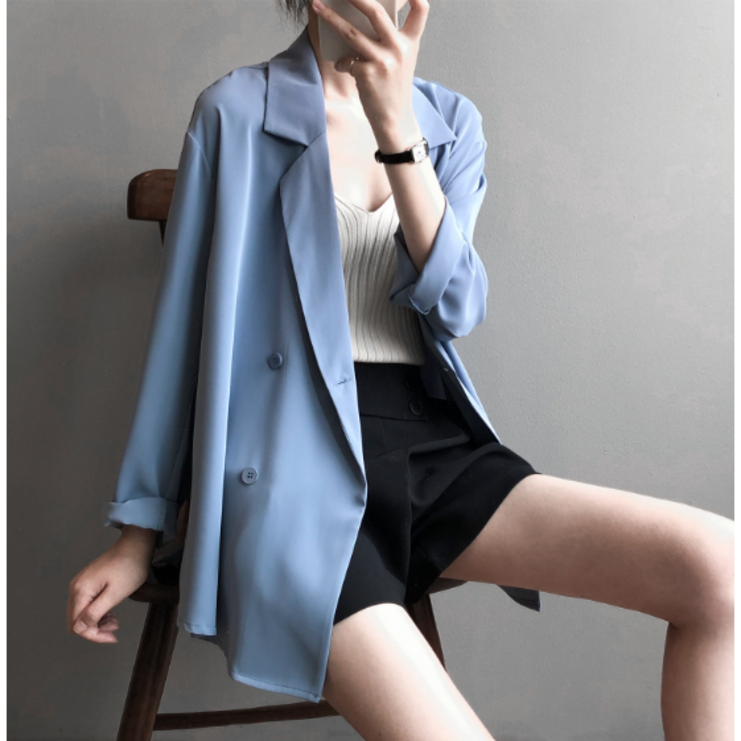 엣지유아 여성 여름 셔츠 자켓 슬림핏 더블 정장 얇은 썸머 재킷