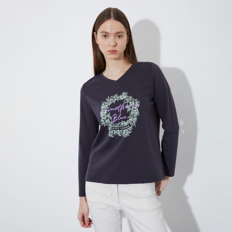 올리비아로렌 여성용 브이넥 꽃프린트 티셔츠 VOBAL4S2241