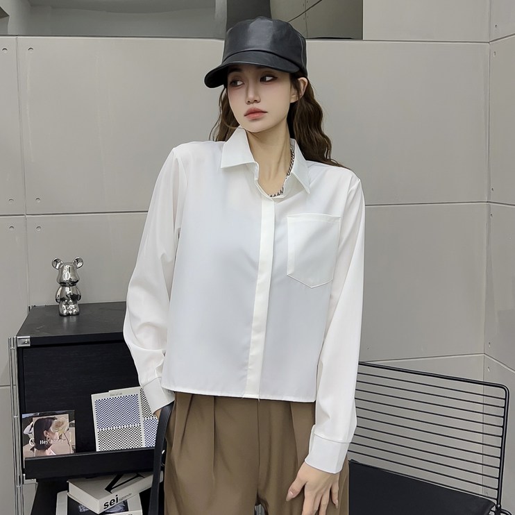 더시럽 여성용 크롭 원 포켓 베이직 셔츠 더시럽 여성용 크롭 원 포켓 베이직 셔츠