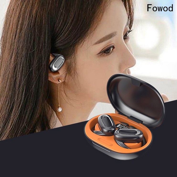 Fowod 완전방수 귀걸이형 블루투스 5.3 무선 이어폰 골전도 고음질 노이즈 캔슬링 스포츠 이어폰, 블랙