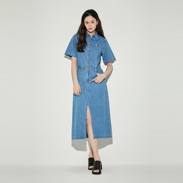 타미힐피거 데님 셔츠 원피스 숏 슬리브 T32E1WOP04TWL11AB