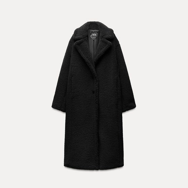 ZARA 자라 여성 페이크 시어링 롱코트 스티치 플리스 오버핏 겨울 코트 1255856