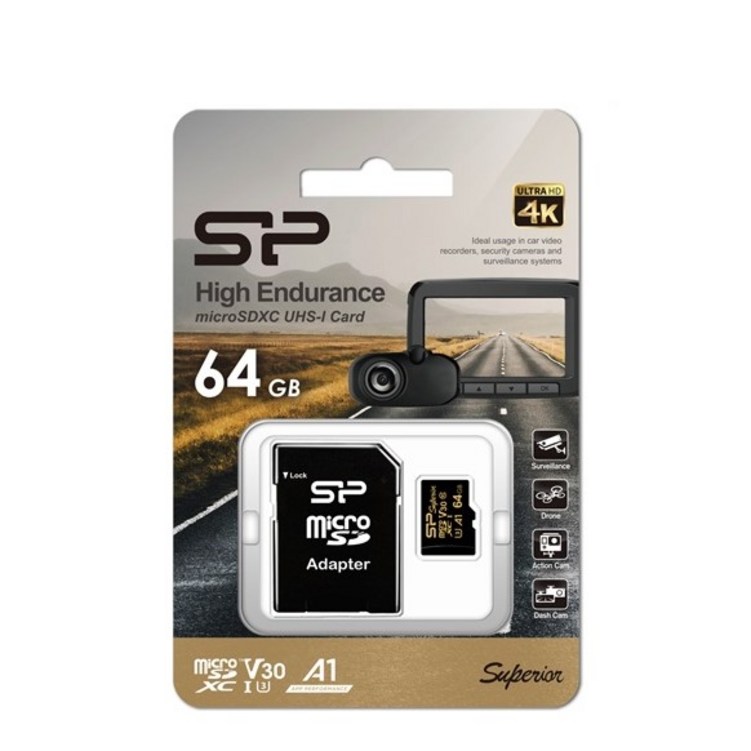 실리콘파워 Golden High Endurance A1 V30 블랙박스용 microSD 메모리카드, 64GB 실리콘파워 Golden High Endurance A1 V30 블랙박스용 microSD 메모리카드, 64GB