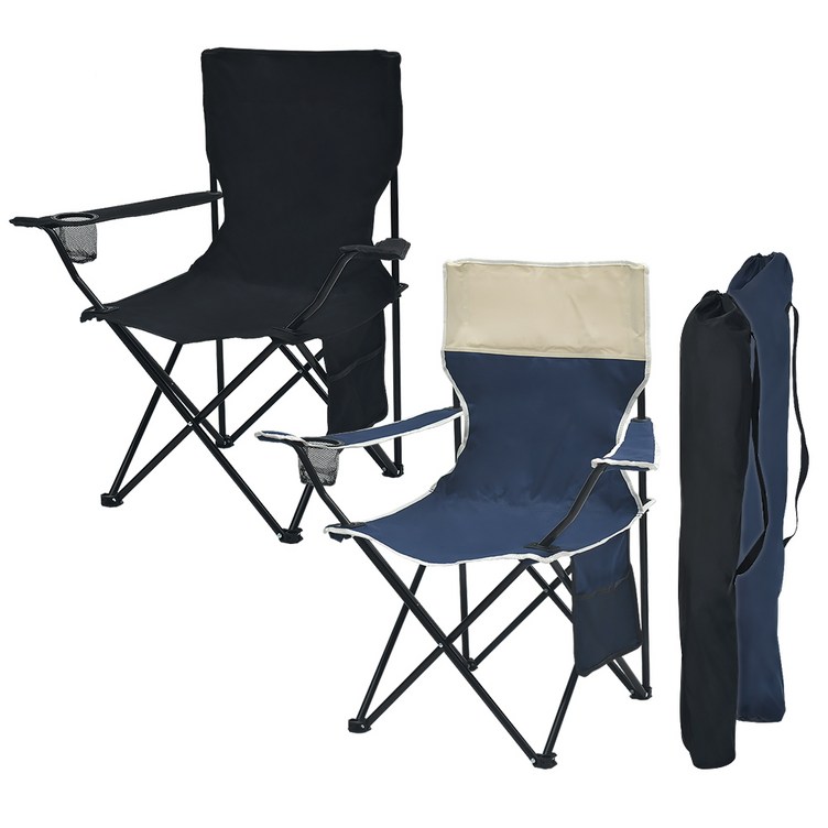 디유 아웃도어 캠핑 스틸 히든포켓 접이식 의자 대형 89cm 2종  전용가방 2종 세트, 블랙, 네이비투톤, 1세트