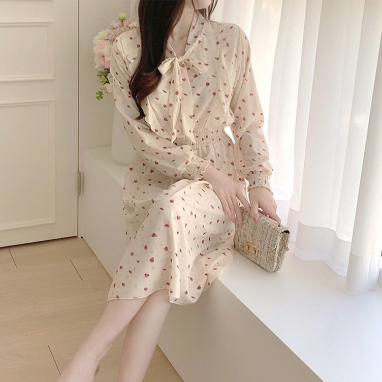 플라워 프릴 원피스 꽃무늬 밴딩 롱치마 봄가을 데이트룩