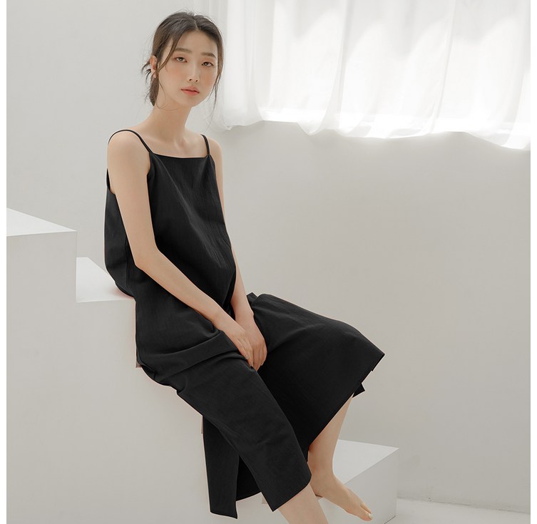 파란 여성용 순면 투웨이 끈 원피스