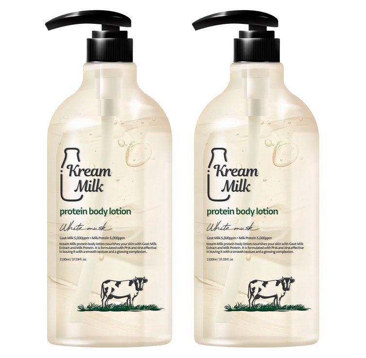크림밀크 단백질 산양유 바디로션 화이트머스크향, 1.1L, 2개