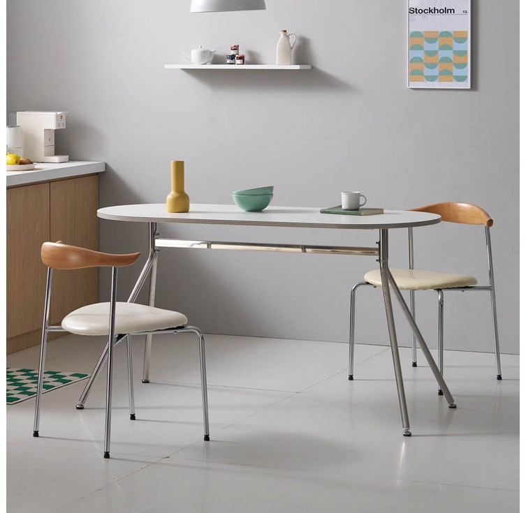 프리메이드 인테리어 라운드 식탁 테이블 4인용 6인용 식탁 탁자 카페 거실 티 테이블, 4인용, 이지 라운드 테이블화이트실버