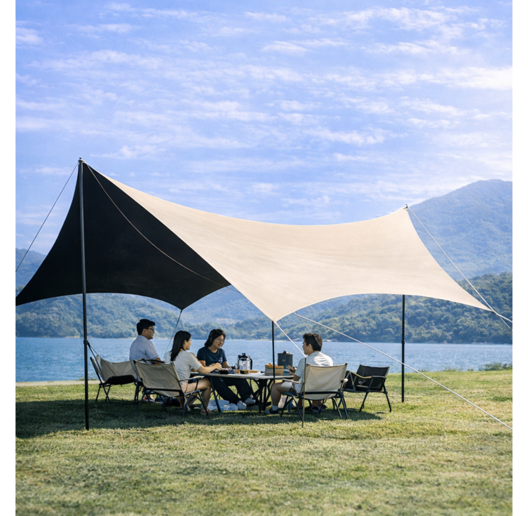 대형 캠핑 타프 차양막 블랙코팅 자외선차단 UV 차단 방수 간편설치 폴대세트