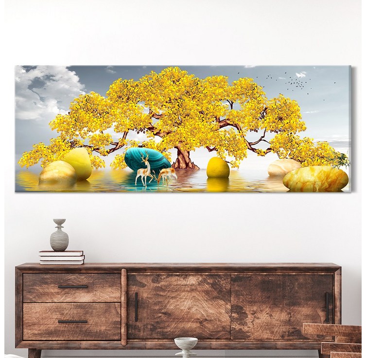 [인메이블] 돈들어오는 황금 돈나무 그림 거실 풍수 인테리어 대형 와이드 캔버스 액자 집들이 개업 선물