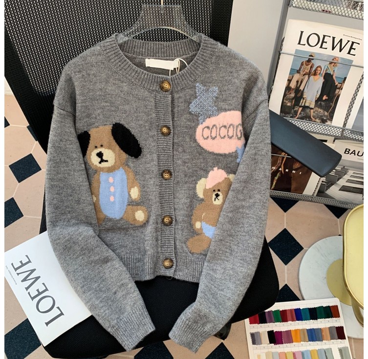 귀여운 캐릭터 예쁜 숏 니트 가디건 가을 겨울 부드러운 캐주얼 라운드 스웨터 코트