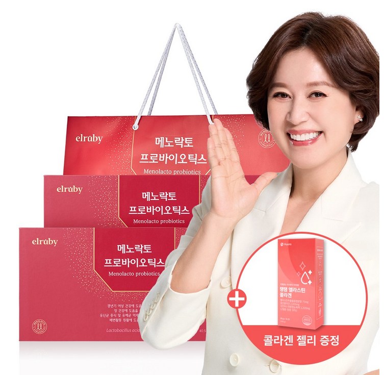 본사 휴온스 박미선 갱년기유산균YT1 엘루비 메노락토 프로바이오틱스 6개월분, 90캡슐 2박스  엘라스틴 콜라겐 2박스 증정, 2개