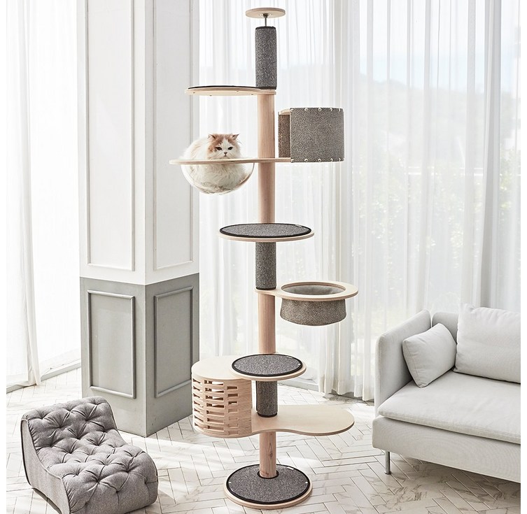고양이 캣폴 캣타워 고양이집 고양이해먹 프리미엄캣폴 풀옵션 네츄럴컬러, 1개